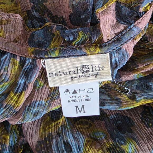 NEW Natural Life Blouse Top Floral Sheer Pleated Oversized Ruffles Flowy Size M - Picture 7 of 8